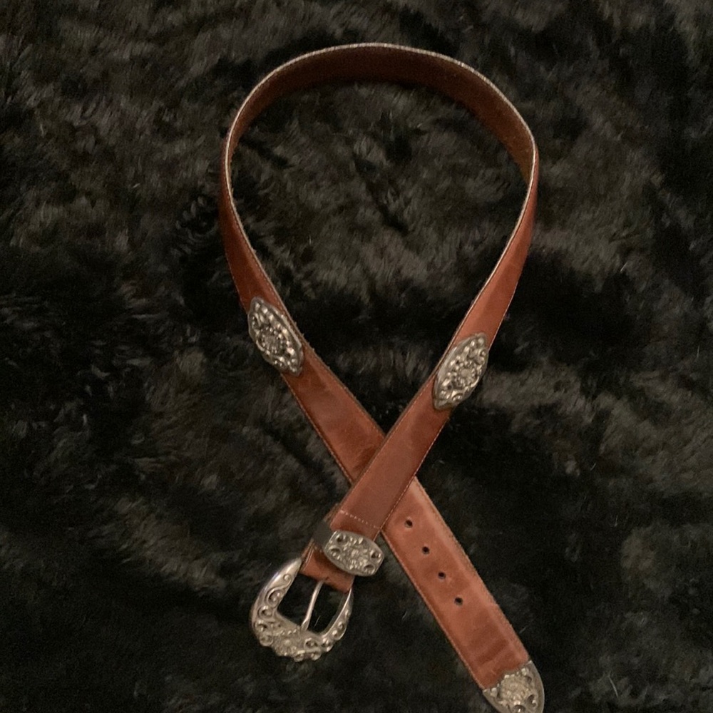 Brighton Brown Leather Belt with ornate buckle from 1994, Size L (32-35 in)